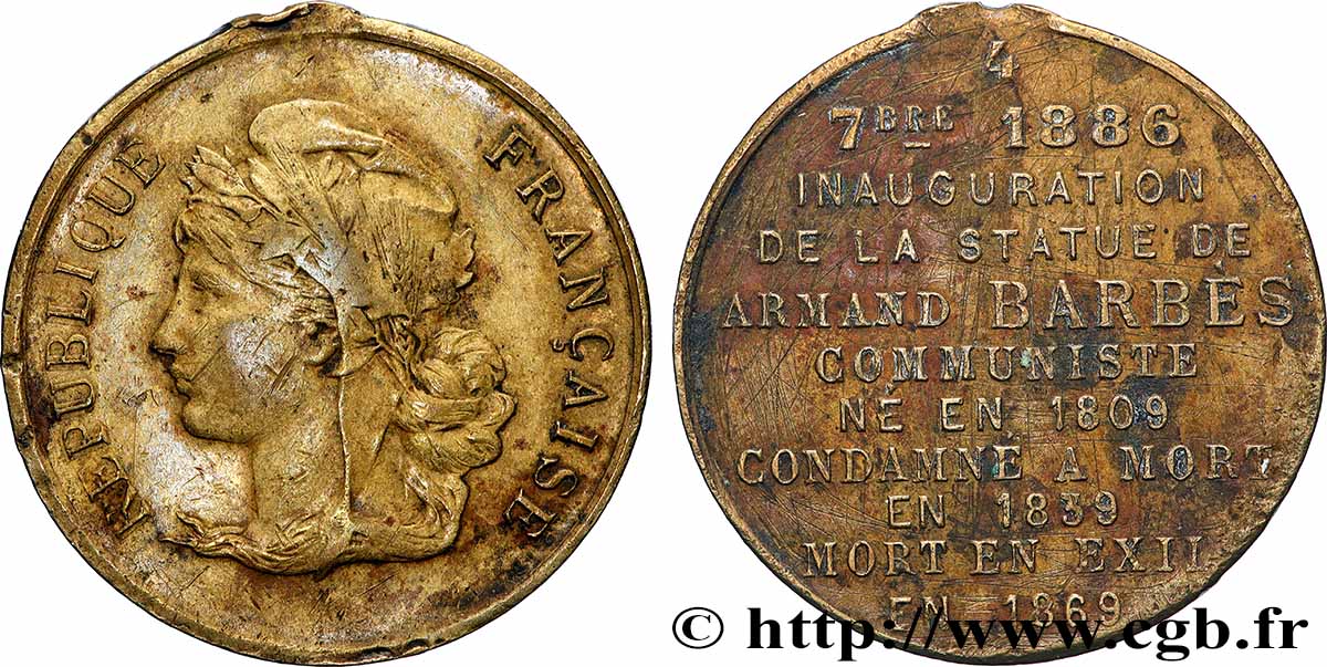 TROISIÈME RÉPUBLIQUE Médaille, Inauguration de la statue d’Armand Barbès TB+