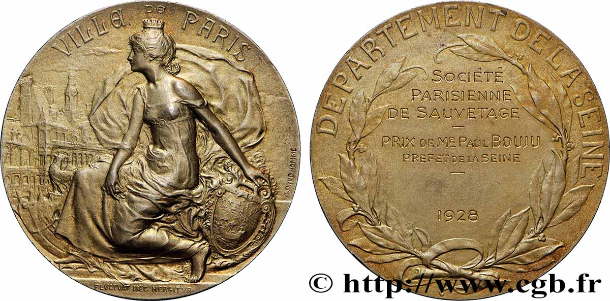 III REPUBLIC Médaille, Ville de Paris, Prix de Monsieur Paul Bouju, préfet de la Seine AU