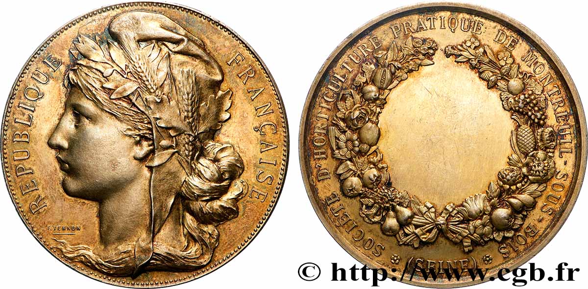 TROISIÈME RÉPUBLIQUE Médaille, Société d’horticulture pratique de Montreuil-sous-bois SUP