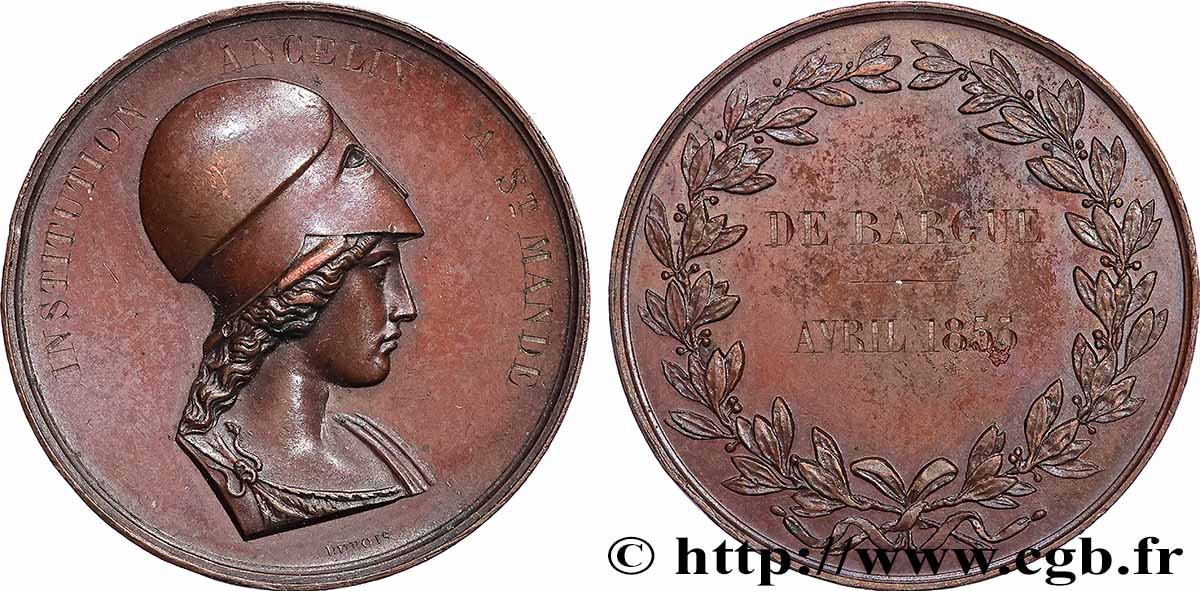 SECOND EMPIRE Médaille, Institution Ancelin AU/AU