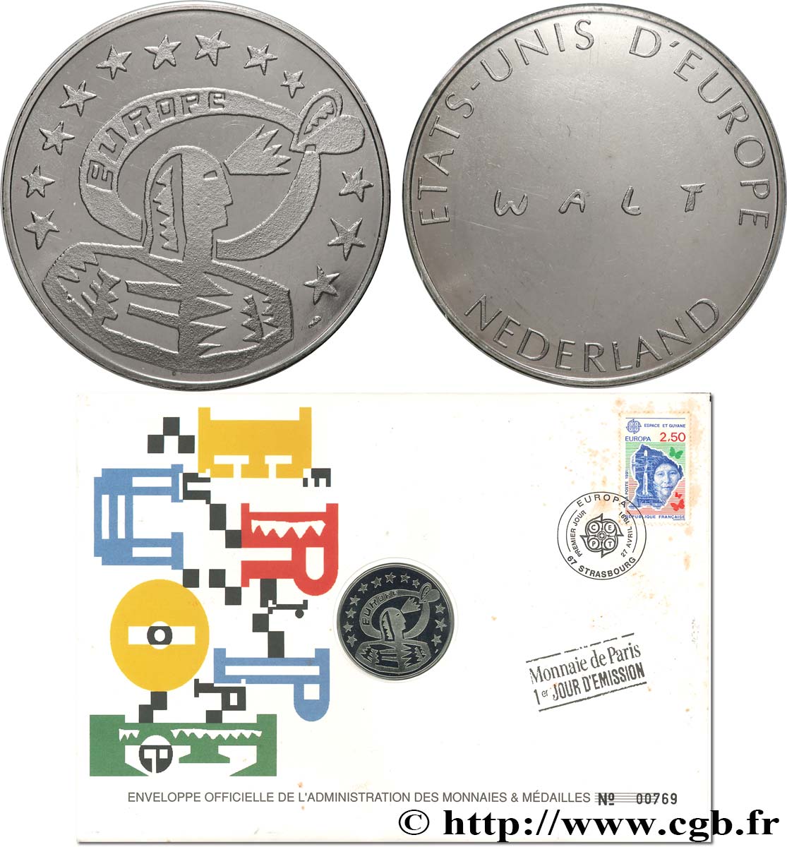 EUROPE Enveloppe “Timbre médaille” Ouverture des frontières des pays membres de la CEE SPL