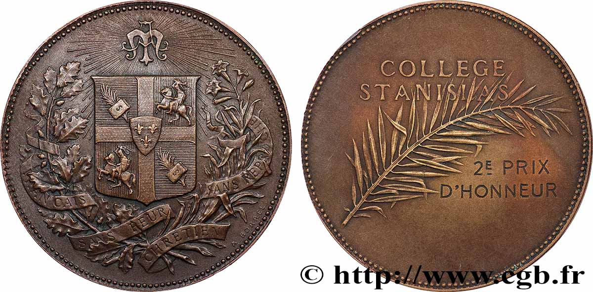 ÉDUCATION : LYCÉES, ÉCOLES Médaille, Collège Stanislas, Prix d’honneur TTB+