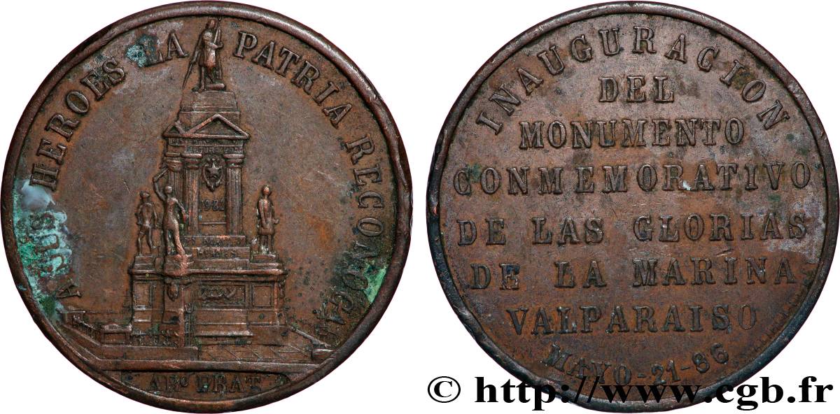 CHILE - REPUBLIC Médaille, Inauguration du monument à la mémoire des marins de Valparaiso XF