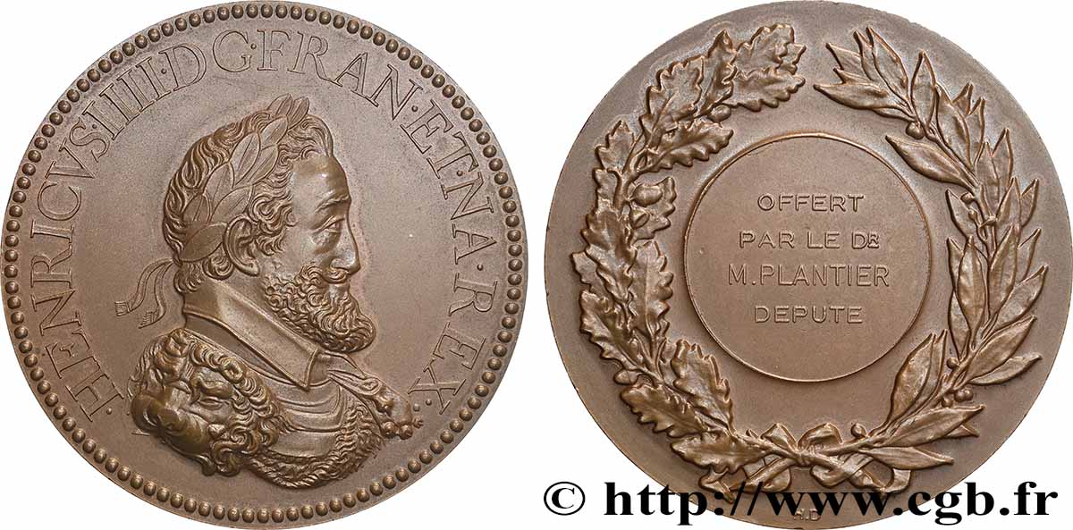 FUNFTE FRANZOSISCHE REPUBLIK Médaille, Henri IV, Offert par le député, Docteur Plantier VZ