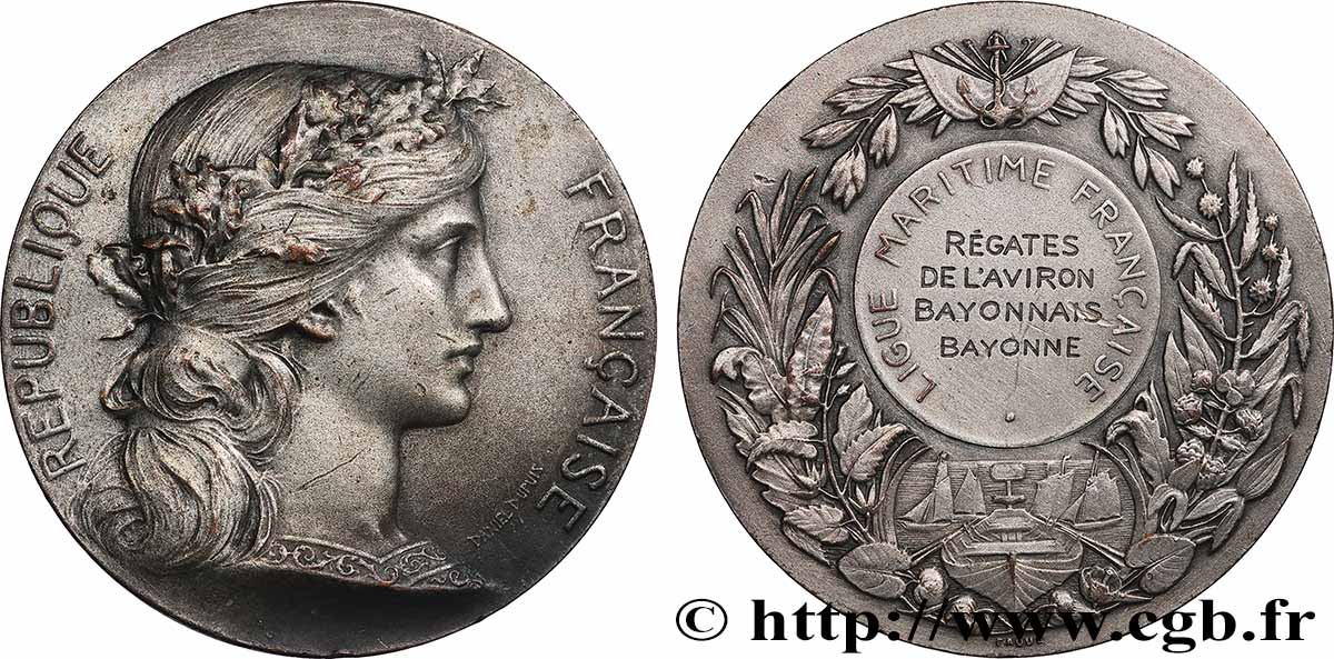 III REPUBLIC Médaille, Ligue maritime française XF/AU