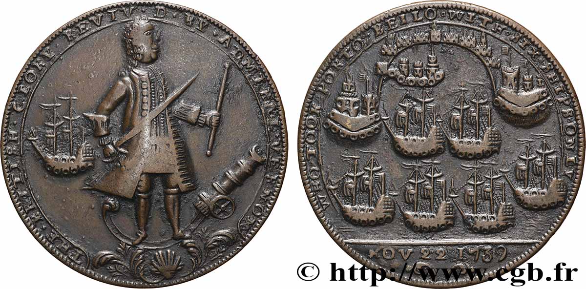 GRANDE-BRETAGNE - GEORGES II Médaille, Prise de Porto Bello par l’Amiral Vernon TTB