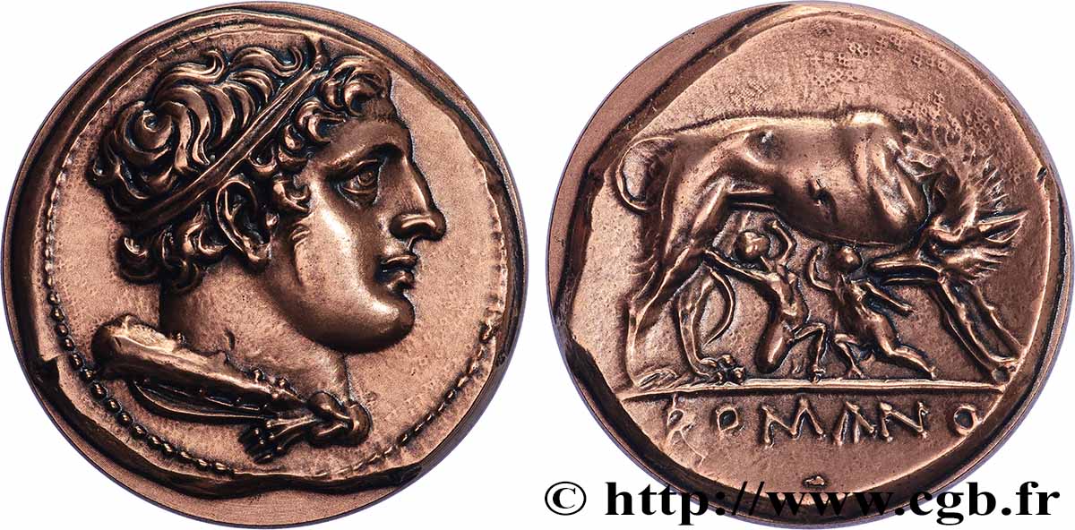 RÉPUBLIQUE ROMAINE - ANONYMES Médaille, Reproduction d’un Didrachme romano-campanien ou nummus TTB+