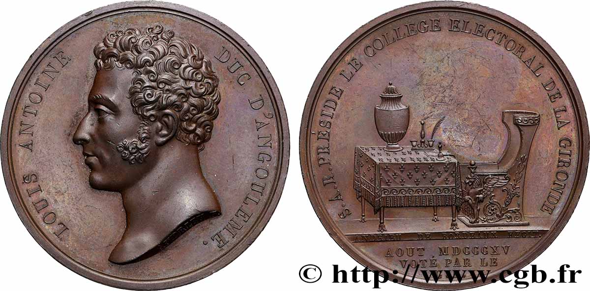 LOUIS XVIII Médaille, Louis-Antoine d&nbsp;Artois duc d&nbsp;Angoulême, Présidence du collège électoral SUP+