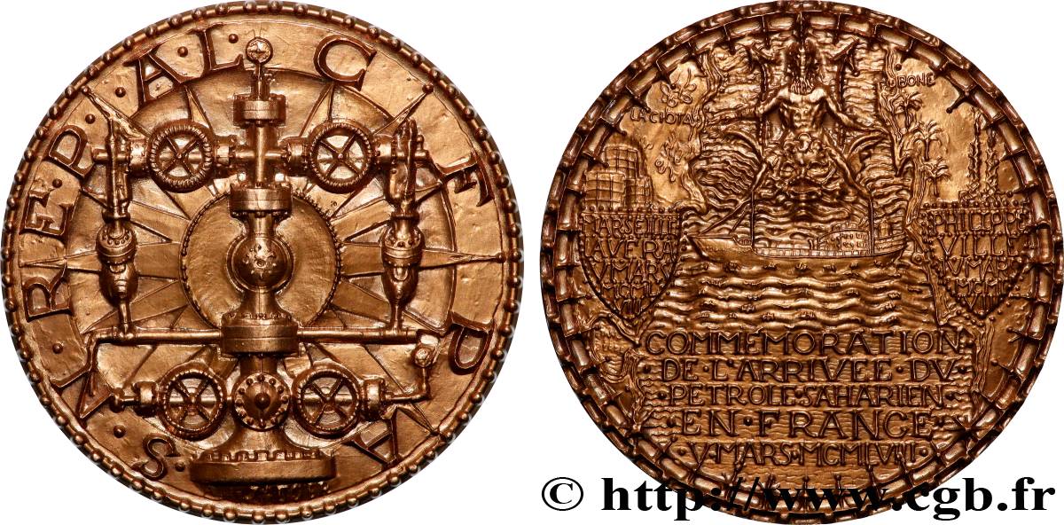 QUATRIÈME RÉPUBLIQUE Médaille, Commémoration de l’arrivée du pétrole saharien en France SUP