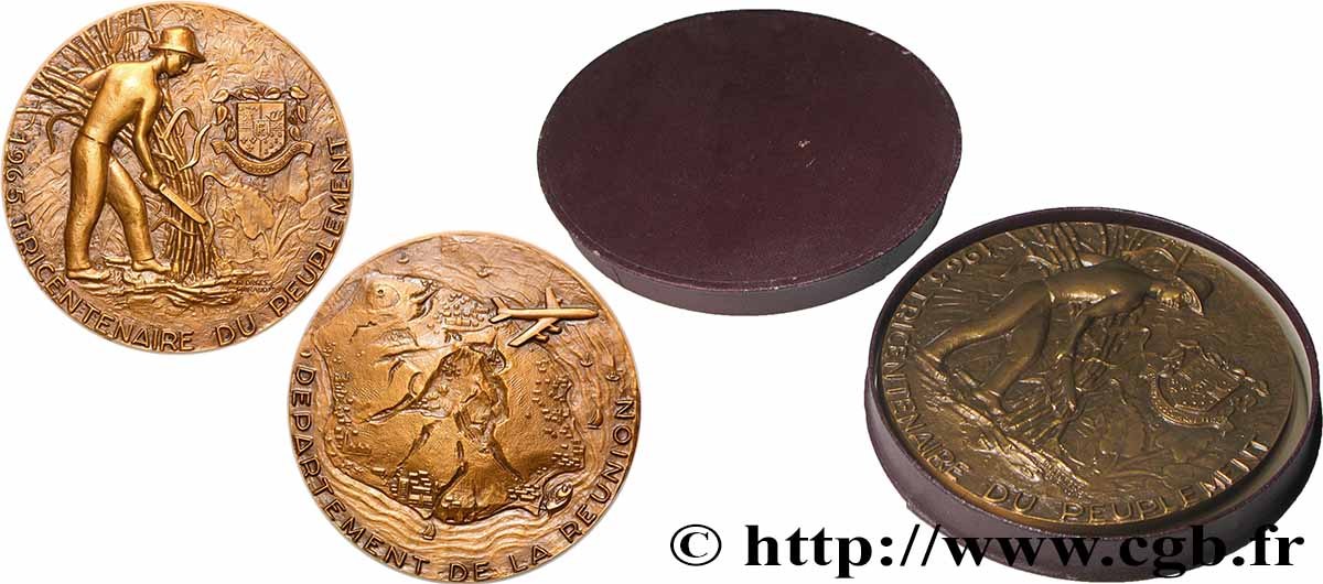 FUNFTE FRANZOSISCHE REPUBLIK Médaille, Tricentenaire du peuplement de la Réunion VZ+