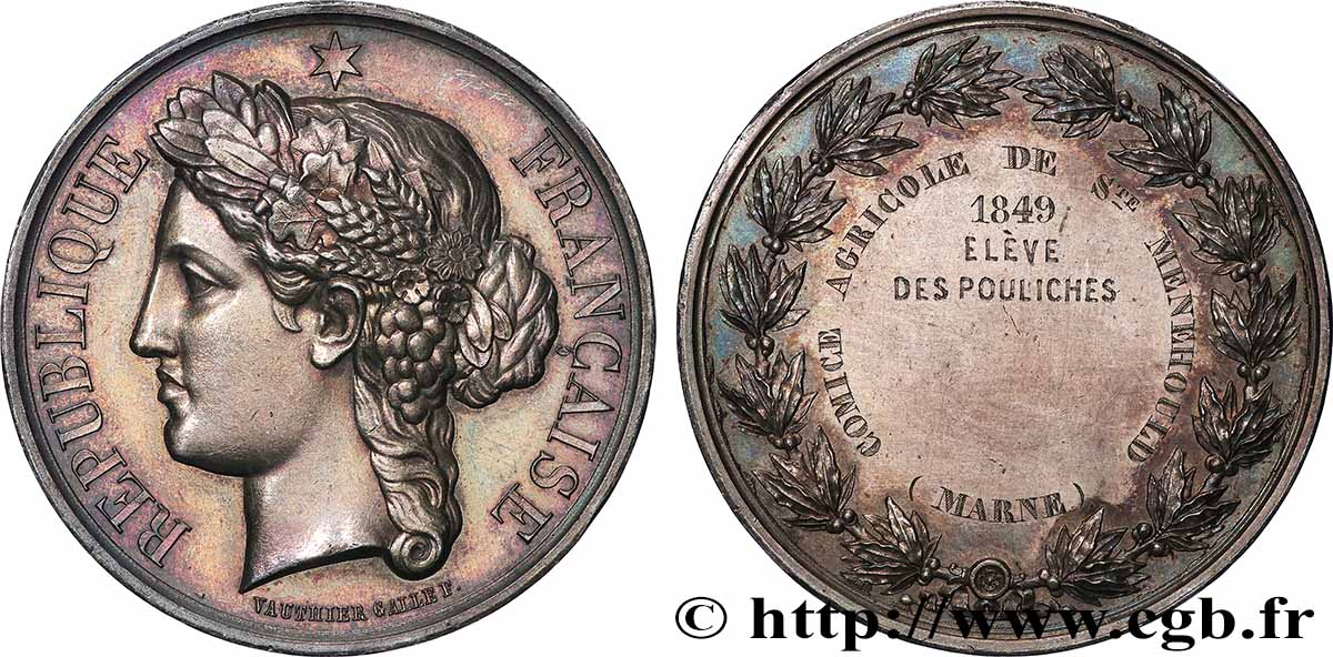 TROISIÈME RÉPUBLIQUE Médaille, Comice agricole de Sainte-Menehould, Élevage des pouliches  TTB+