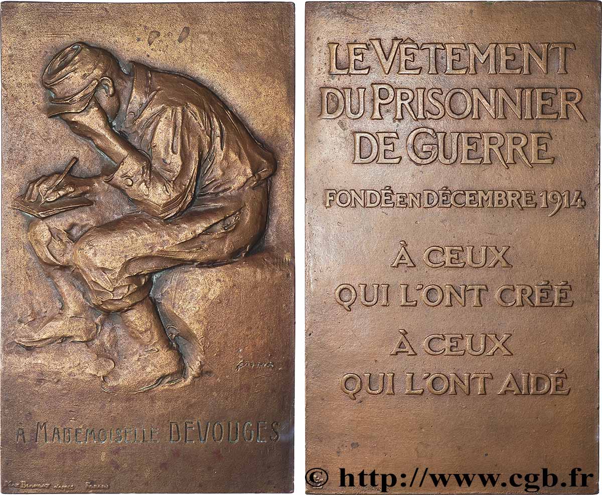 III REPUBLIC Plaquette, Le vêtement du prisonnier de guerre AU