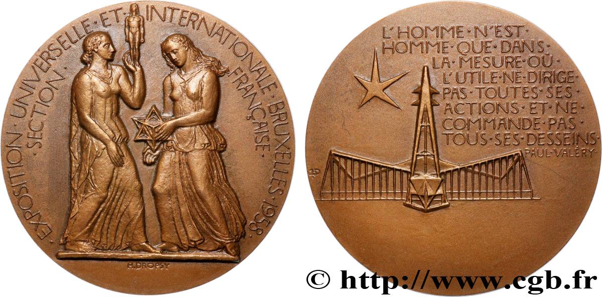 BELGIQUE - ROYAUME DE BELGIQUE - BAUDOUIN Ier Médaille, Exposition universelle et Internationale de Bruxelles VZ