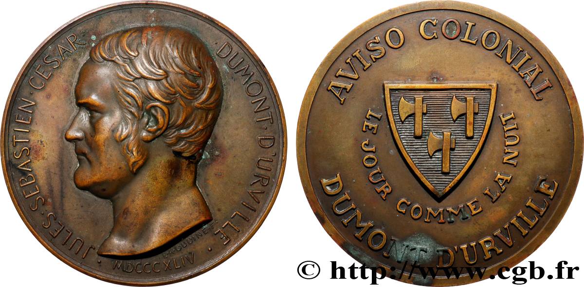 TROISIÈME RÉPUBLIQUE Médaille, Aviso colonial, Jules Sébastien César Dumont d’Urville TTB+