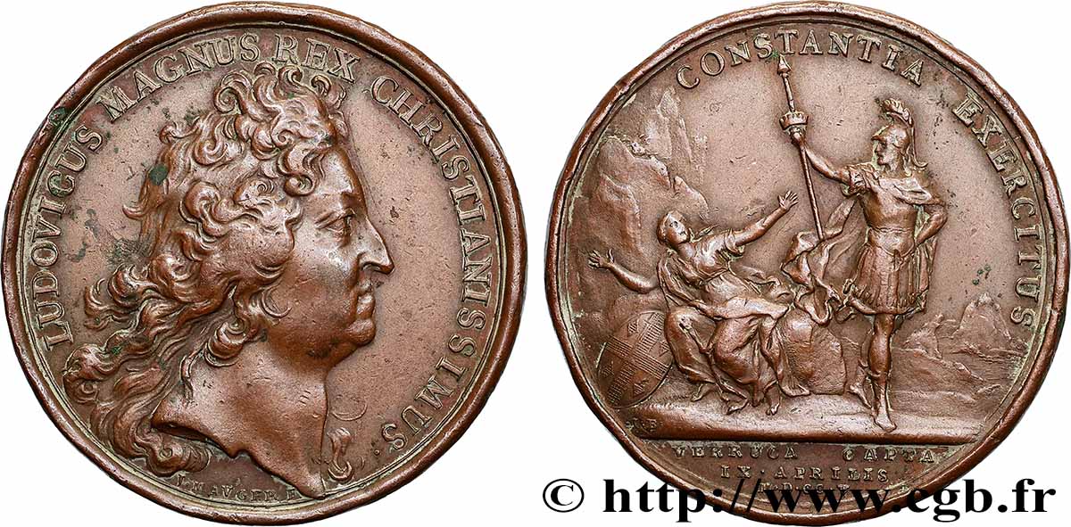 LOUIS XIV LE GRAND OU LE ROI SOLEIL Médaille, Prise de Verrua TTB