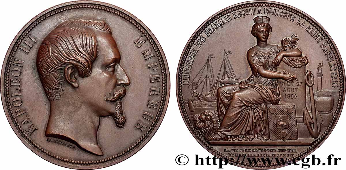 SECOND EMPIRE Médaille, L’Empereur reçoit à Boulogne-sur-Mer la Reine Victoria AU