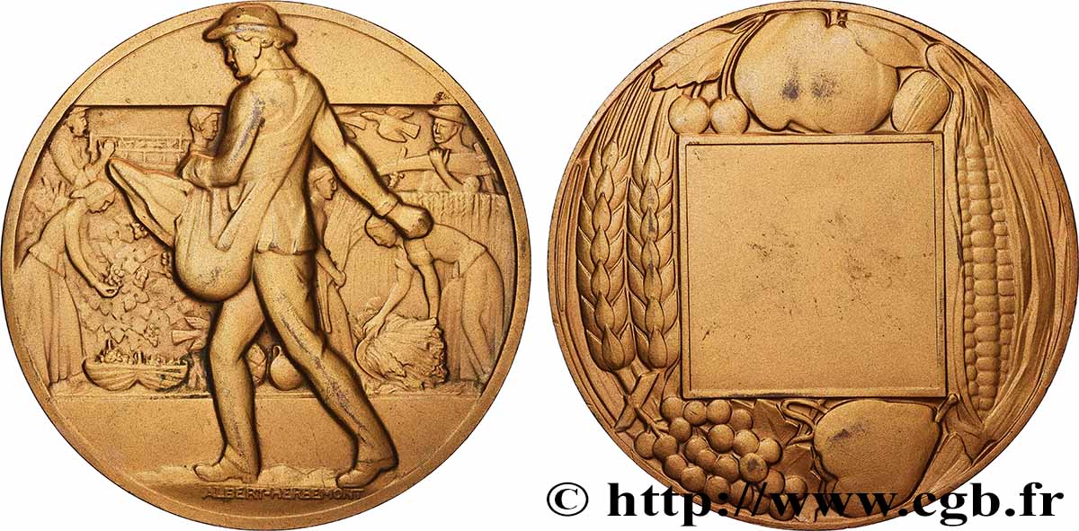 SOCIÉTÉS D&nbsp;AGRICULTURE, HORTICULTURE, PÈCHE ET CHASSE Médaille, Retour à la terre, le Semeur SS