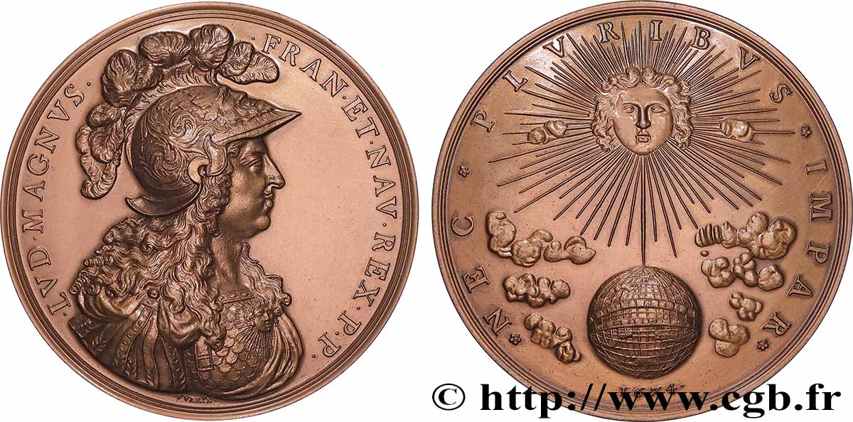 LOUIS XIV LE GRAND OU LE ROI SOLEIL Médaille, Devise de Louis XIV, refrappe SUP