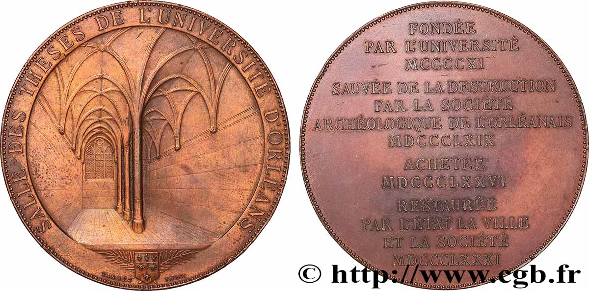 TROISIÈME RÉPUBLIQUE Médaille, Salle des thèses de l’Université d’Orléans TTB+