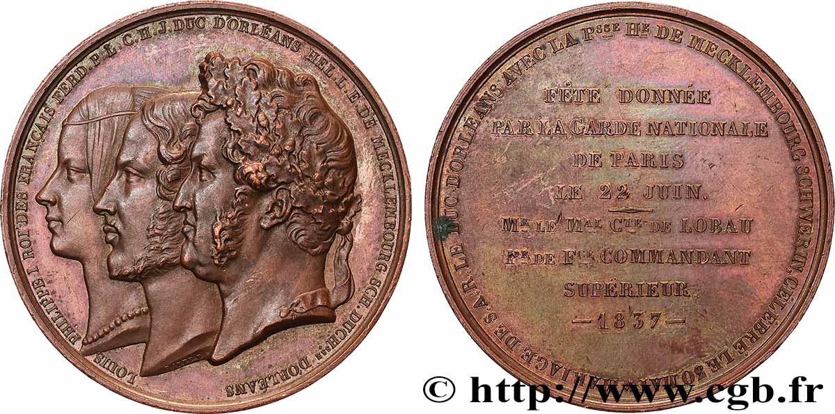 LUDWIG PHILIPP I Médaille, Mariage de Ferdinand-Philippe d&nbsp;Orléans et Hélène de Mecklembourg-Schwerin fVZ