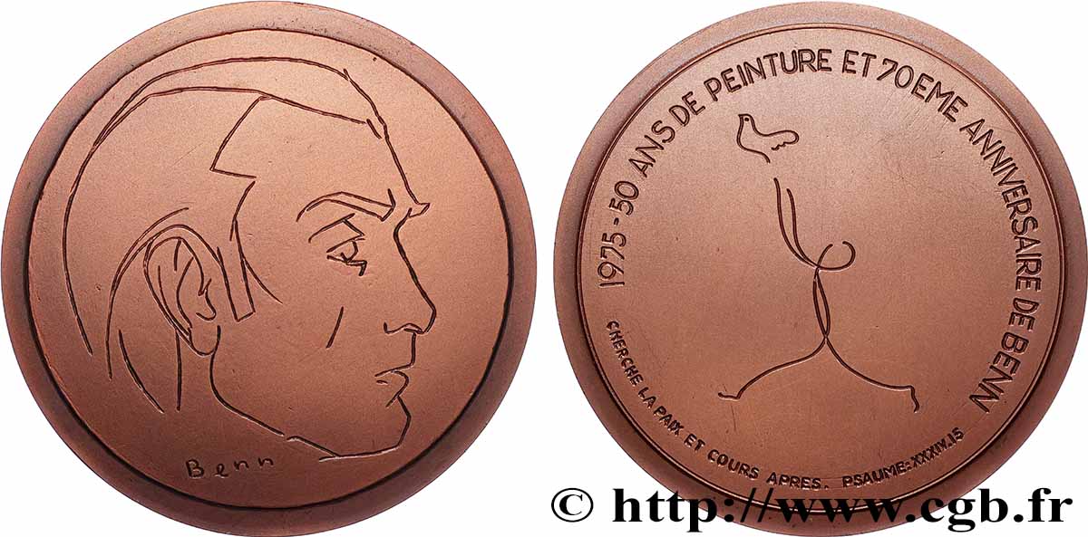 CINQUIÈME RÉPUBLIQUE Médaille, Automédaille de Benn, 50 ans de peinture et 70e anniversaire de Benn, n°17 TTB+
