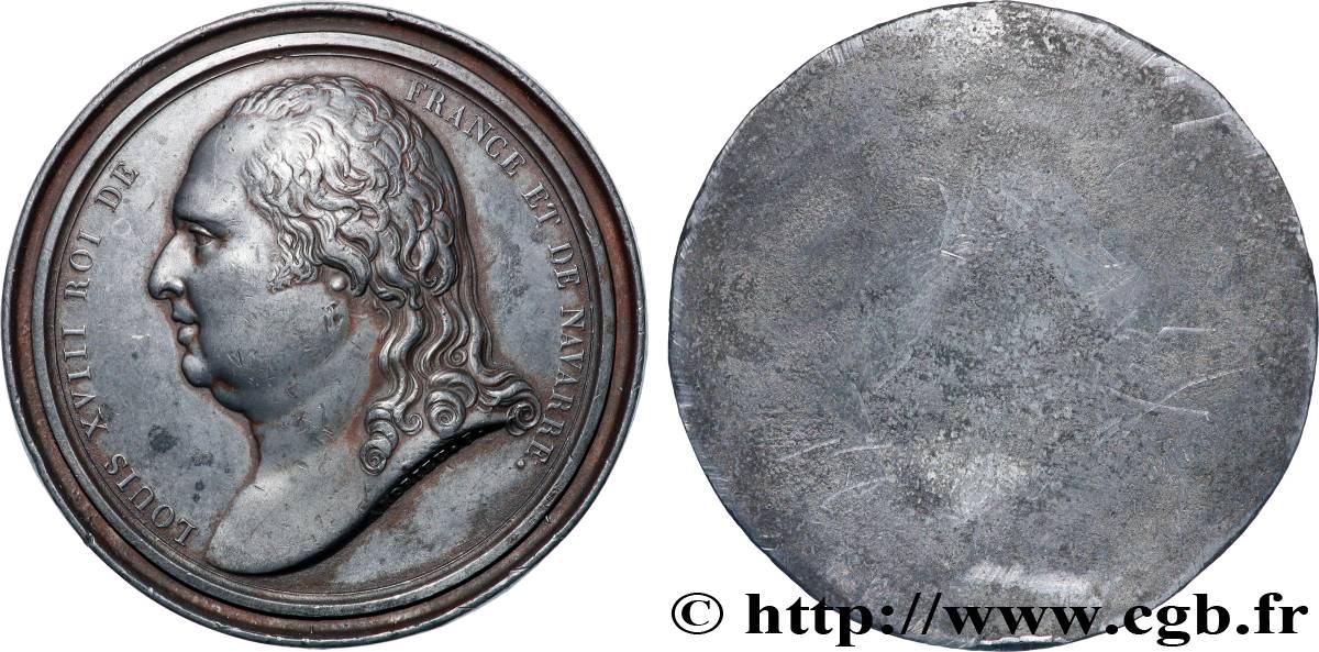 LOUIS XVIII Médaille, Louis XVIII, tirage uniface TTB