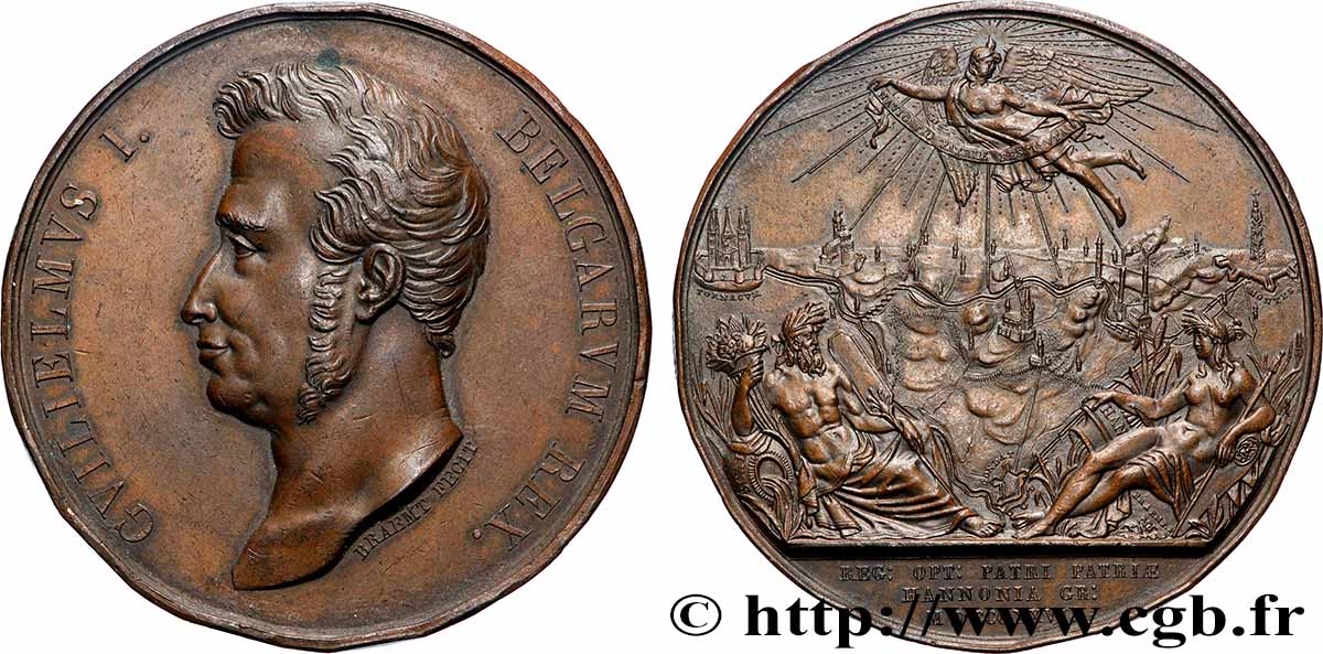 ROYAUME DES PAYS-BAS - GUILLAUME Ier Médaille, Restauration de la navigation fluviale TTB+