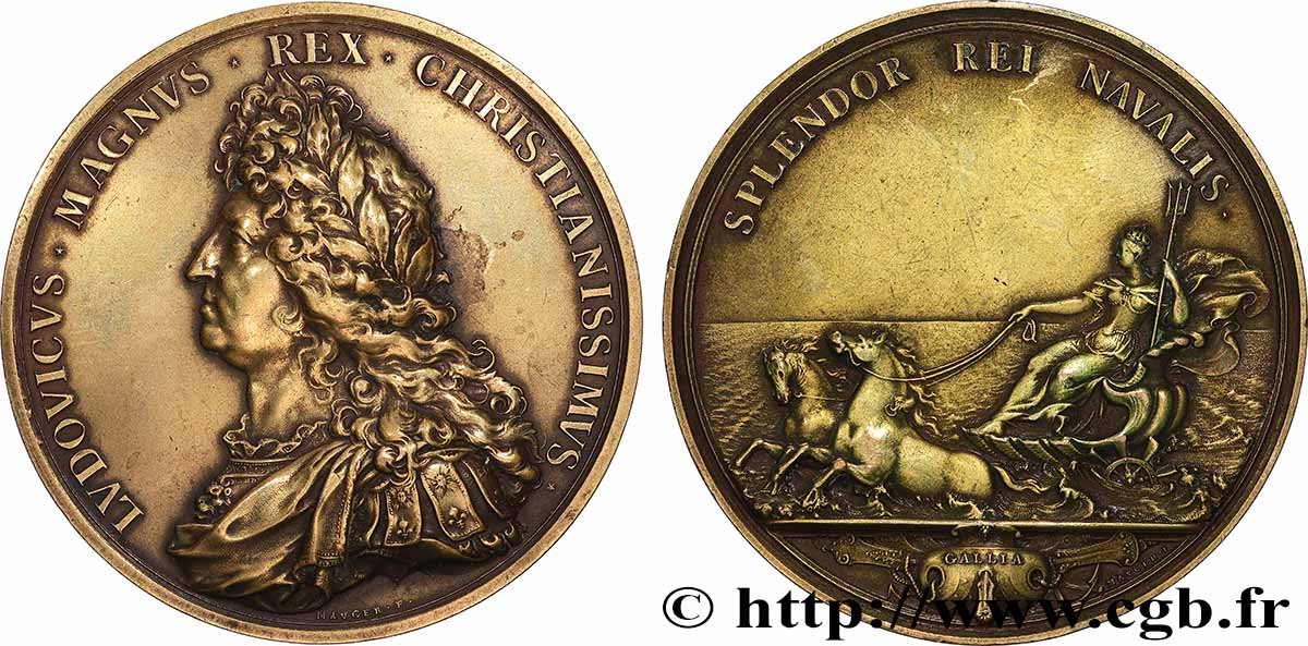 LOUIS XIV LE GRAND OU LE ROI SOLEIL Médaille, La marine florissante, refrappe TTB