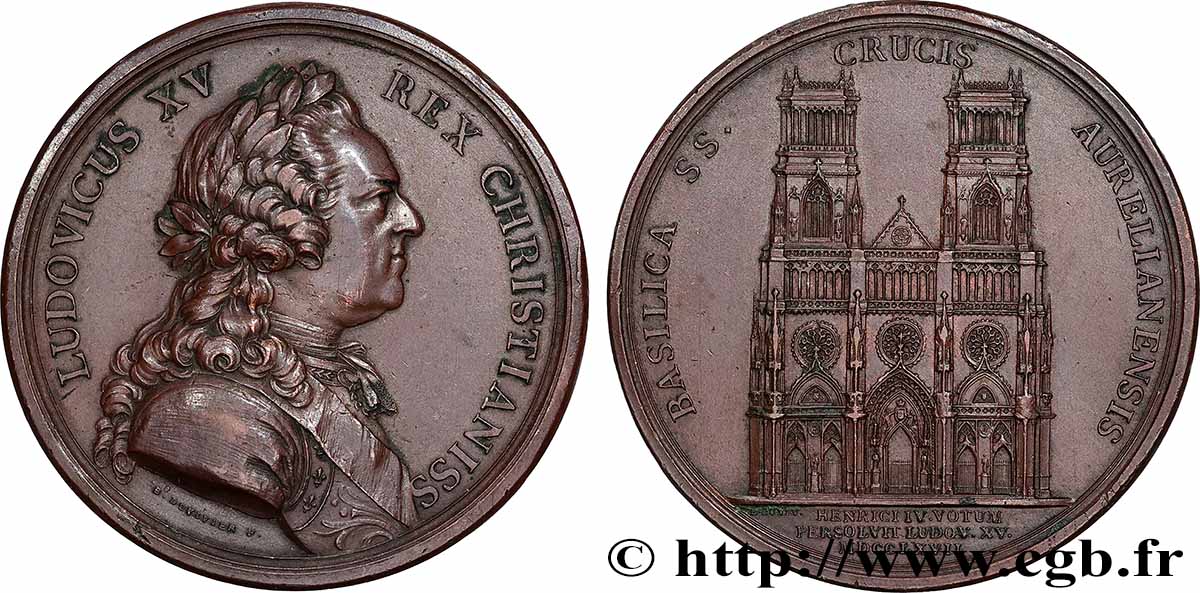 LOUIS XV DIT LE BIEN AIMÉ Médaille, Basilique d’Orléans TTB