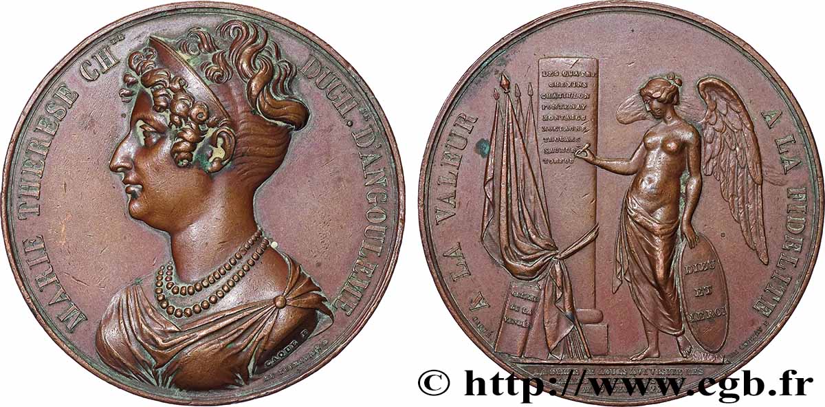 LUIS XVIII Médaille, Valeur et fidélité, Marie-Thérèse, duchesse d’Angoulême, Visite des champs vendéens MBC+