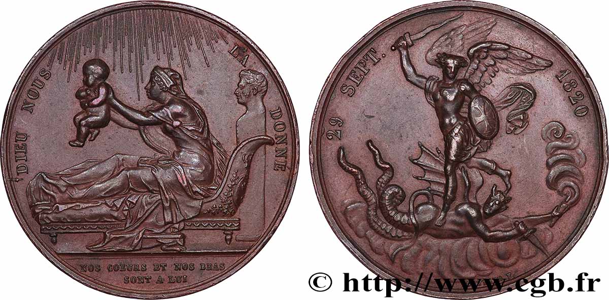 HENRI V COMTE DE CHAMBORD Médaille, Naissance de Henri, duc de Bordeaux, futur comte de Chambord TTB