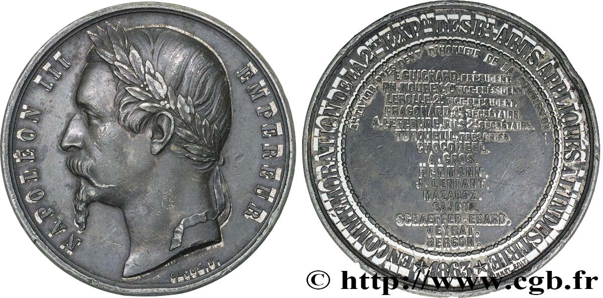 SECOND EMPIRE Médaille, Commémoration de la 2e exposition des beaux arts appliqués à l’industrie TTB