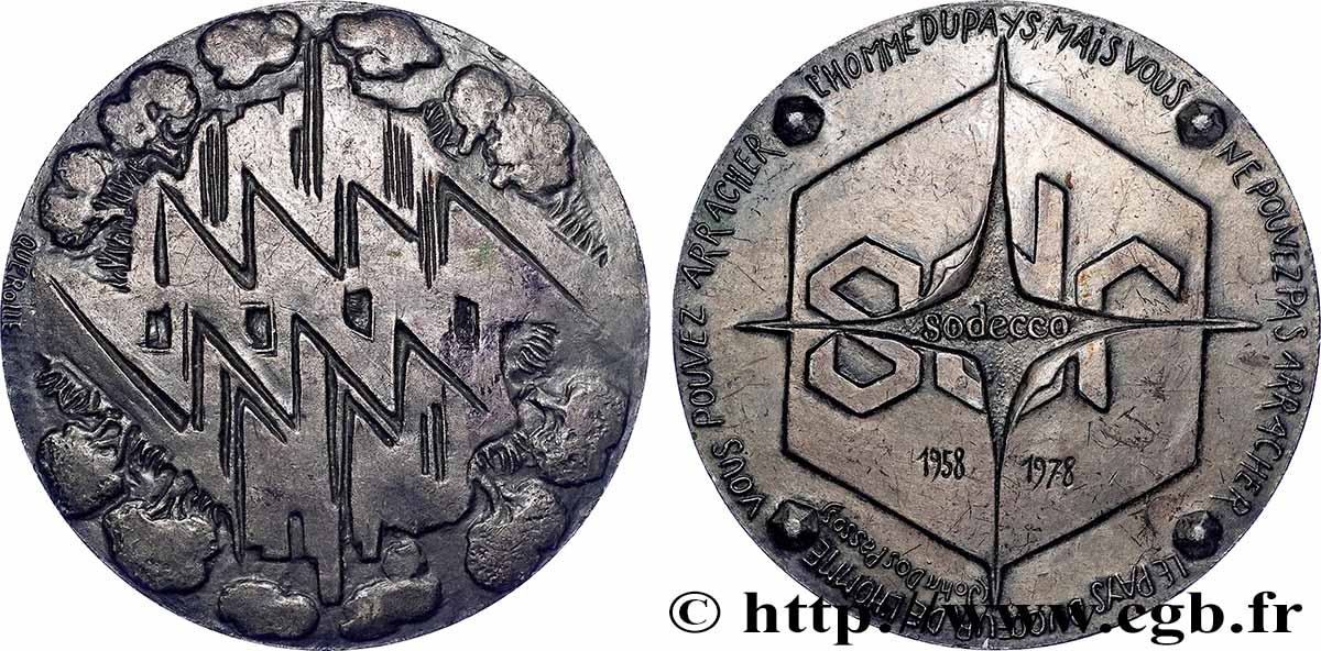 CINQUIÈME RÉPUBLIQUE Médaille, John Dos Passos TTB+