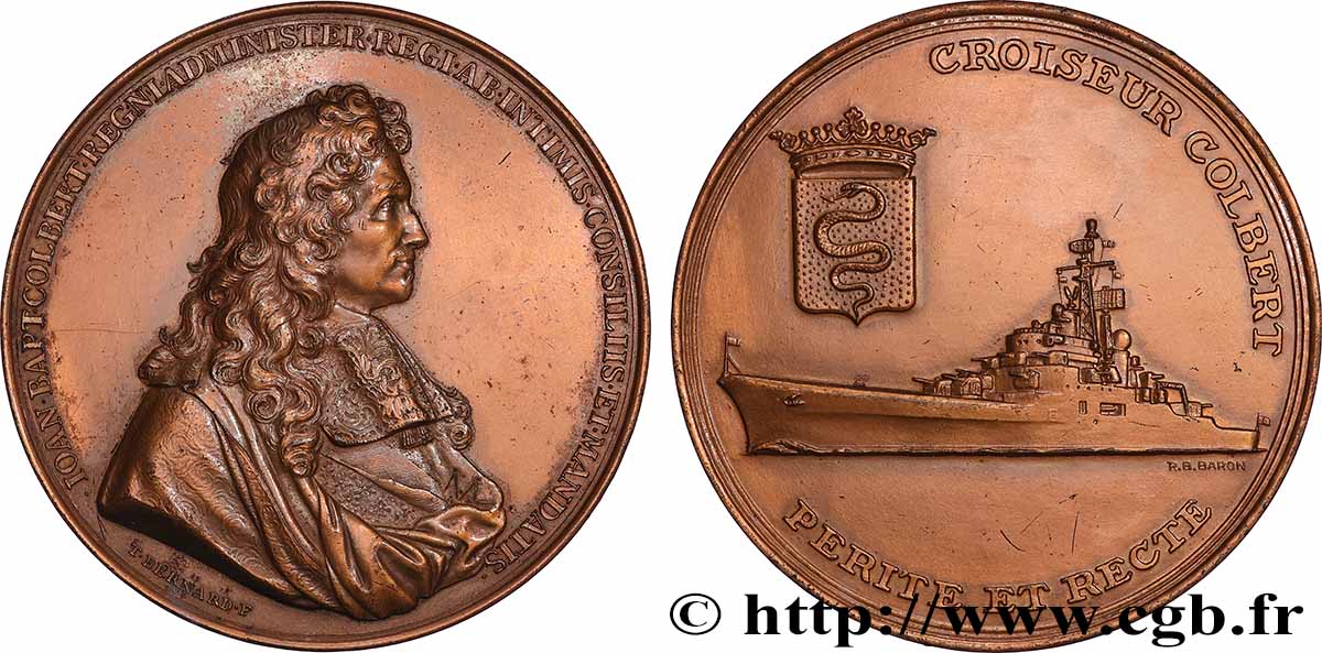 LOUIS XIV LE GRAND OU LE ROI SOLEIL Médaille, Jean-Baptiste Colbert, Croiseur Colbert SUP