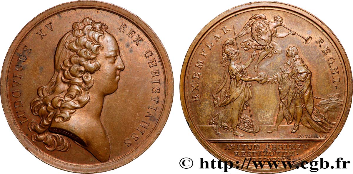 LOUIS XV DIT LE BIEN AIMÉ Médaille, le roi gouvernant selon les maximes de Louis XIV, refrappe TTB+/SUP