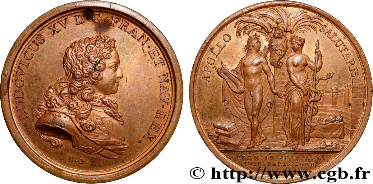 LOUIS XV DIT LE BIEN AIMÉ Médaille, Prix de l’Académie de chirurgie de Paris, refrappe TTB+/SUP
