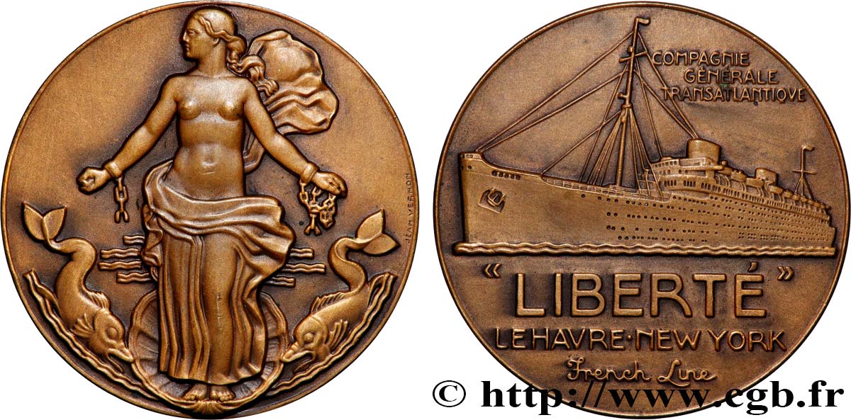 VIERTE FRANZOSISCHE REPUBLIK Médaille, Paquebot “Liberté” VZ