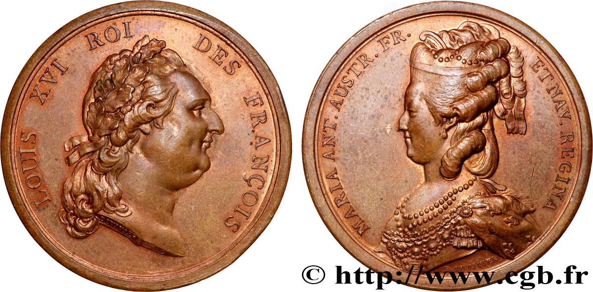 LOUIS XVI Médaille, Louis XVI et Marie-Antoinette, refrappe moderne TTB+/SUP