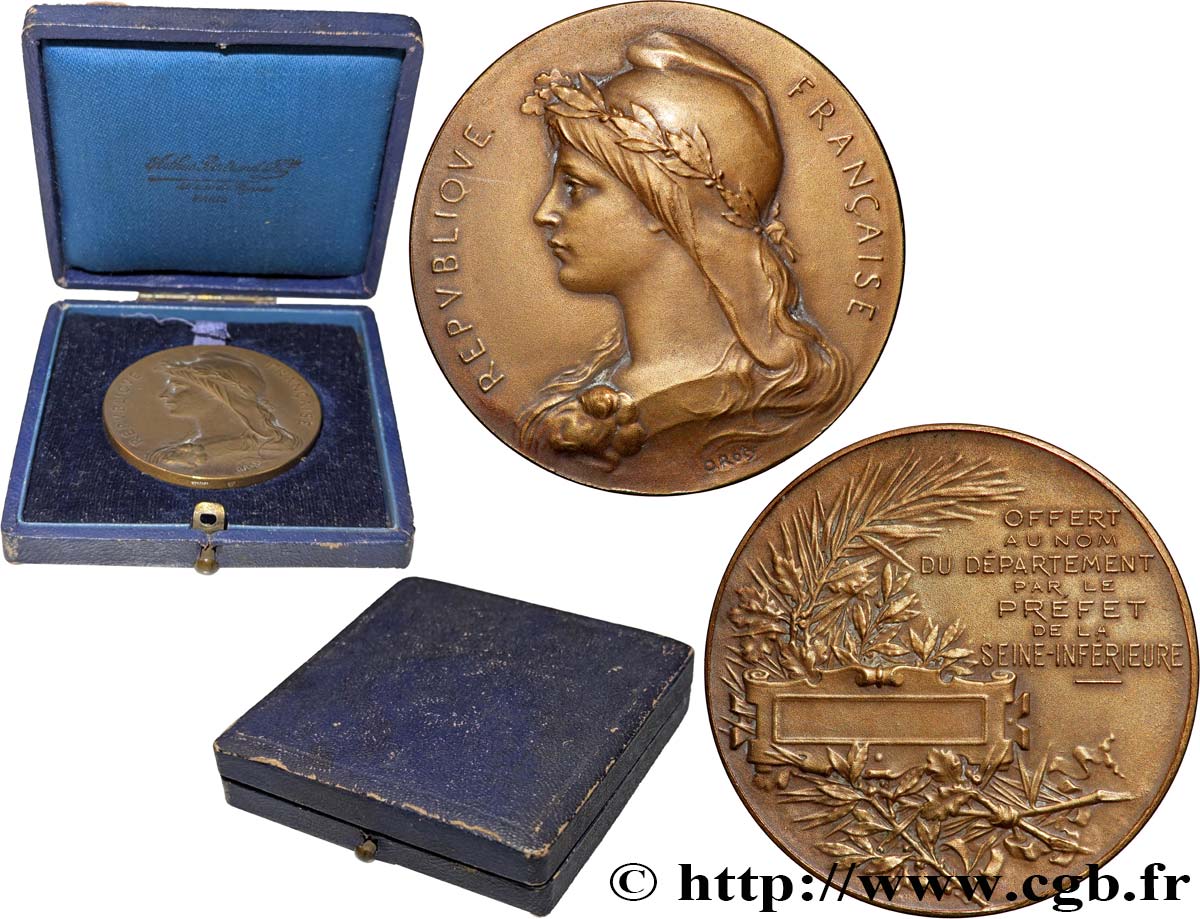 III REPUBLIC Médaille de récompense, offert par le préfet de la Seine-Inférieure AU
