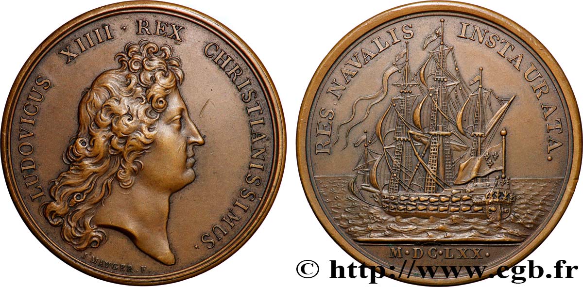 LOUIS XIV &nbsp;THE SUN KING&nbsp; Médaille, Marine française, refrappe, Tour du monde SPL
