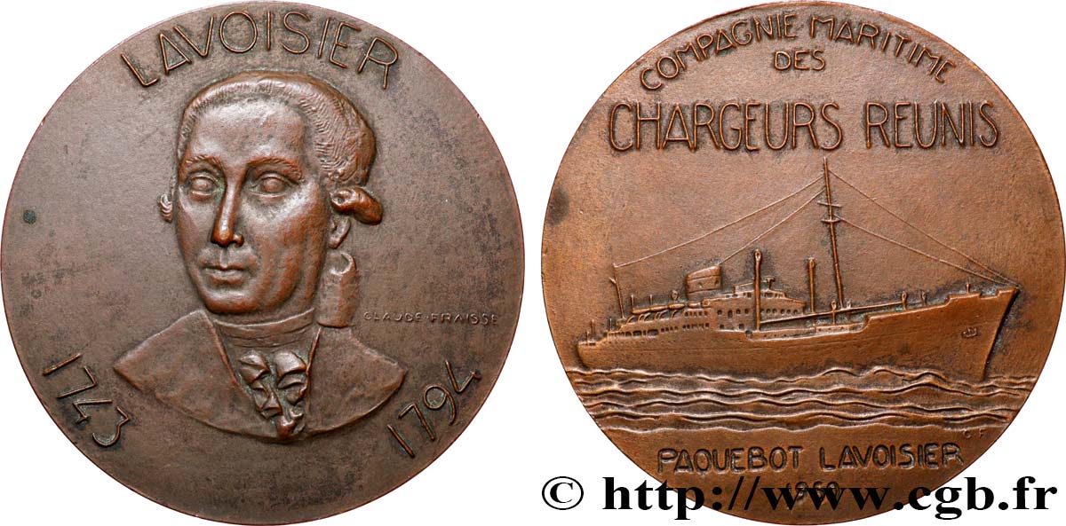 MER ET MARINE : PAQUEBOTS, NAVIRES, BATEAUX Médaille, Lavoisier, Paquebot de la compagnie maritime des chargeurs réunis SUP