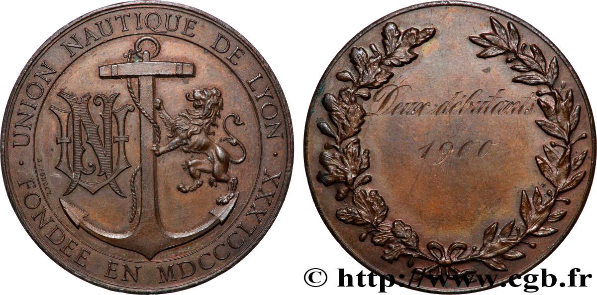 TROISIÈME RÉPUBLIQUE Médaille, Union Nautique de Lyon SUP/TTB+