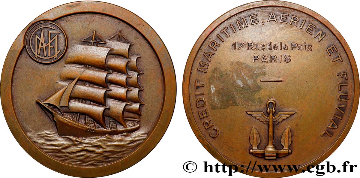MER ET MARINE : PAQUEBOTS, NAVIRES, BATEAUX Médaille, Crédit maritime, aérien et fluvial TTB+