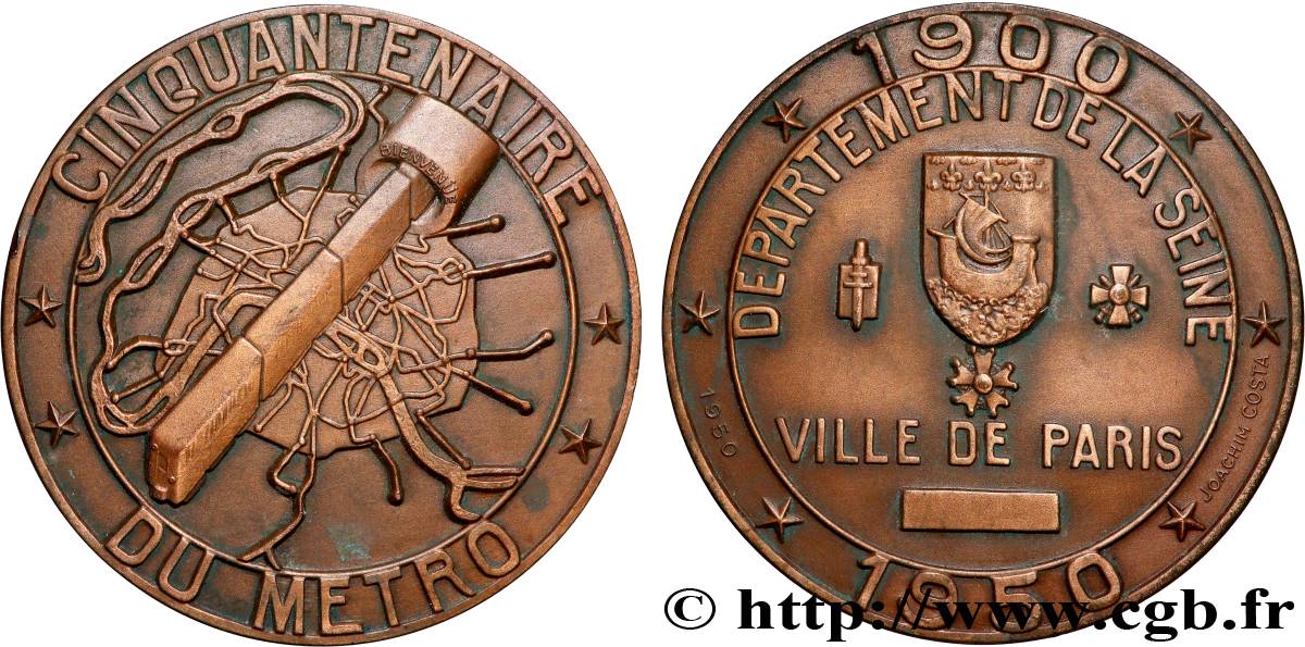 QUATRIÈME RÉPUBLIQUE Médaille, Cinquantenaire du métro parisien SUP