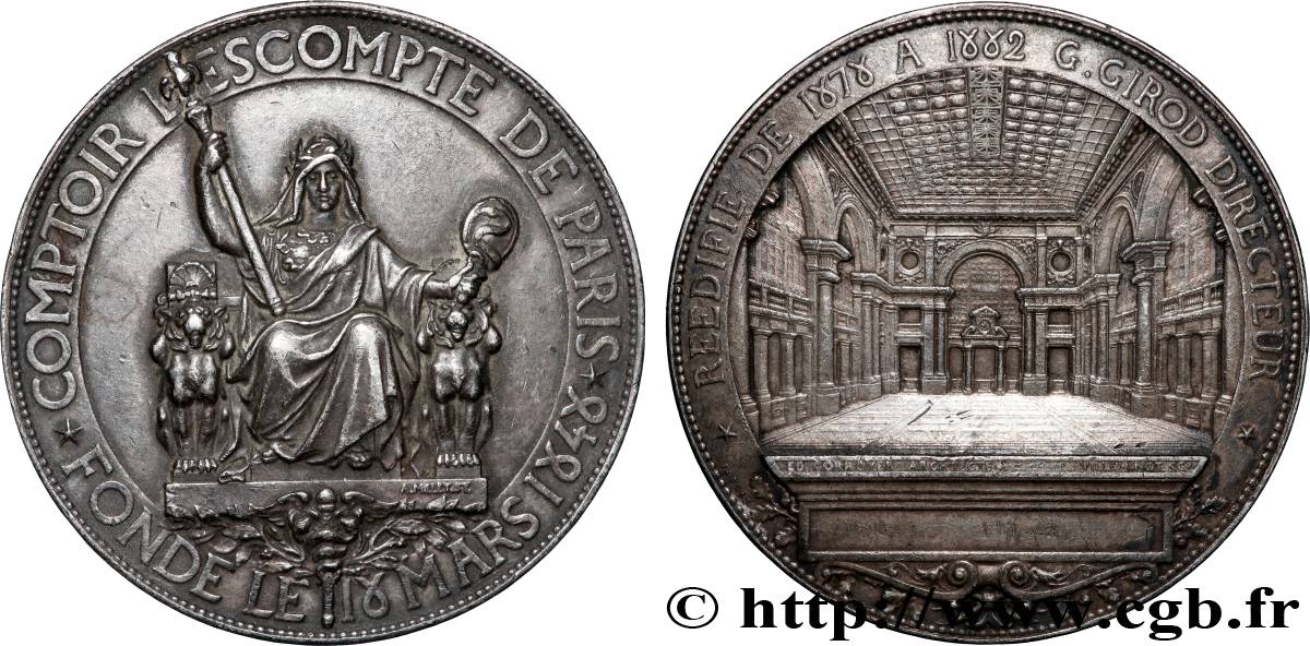 III REPUBLIC Médaille, Réédification du comptoir d’escompte XF