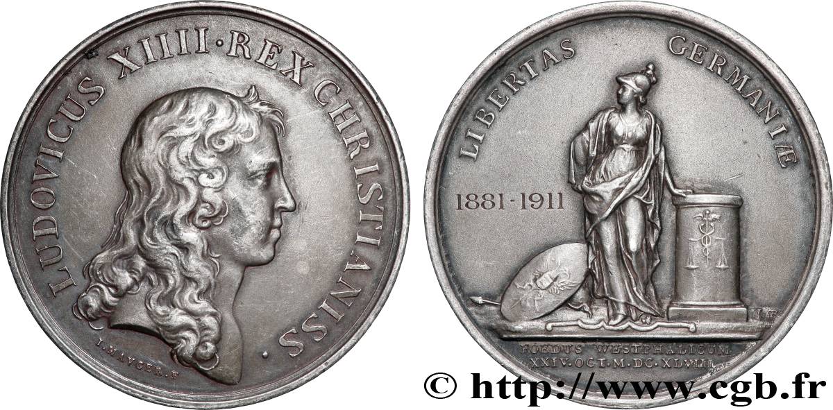 LOUIS XIV LE GRAND OU LE ROI SOLEIL Médaille, Paix de Westphalie, refrappe TTB/TTB+