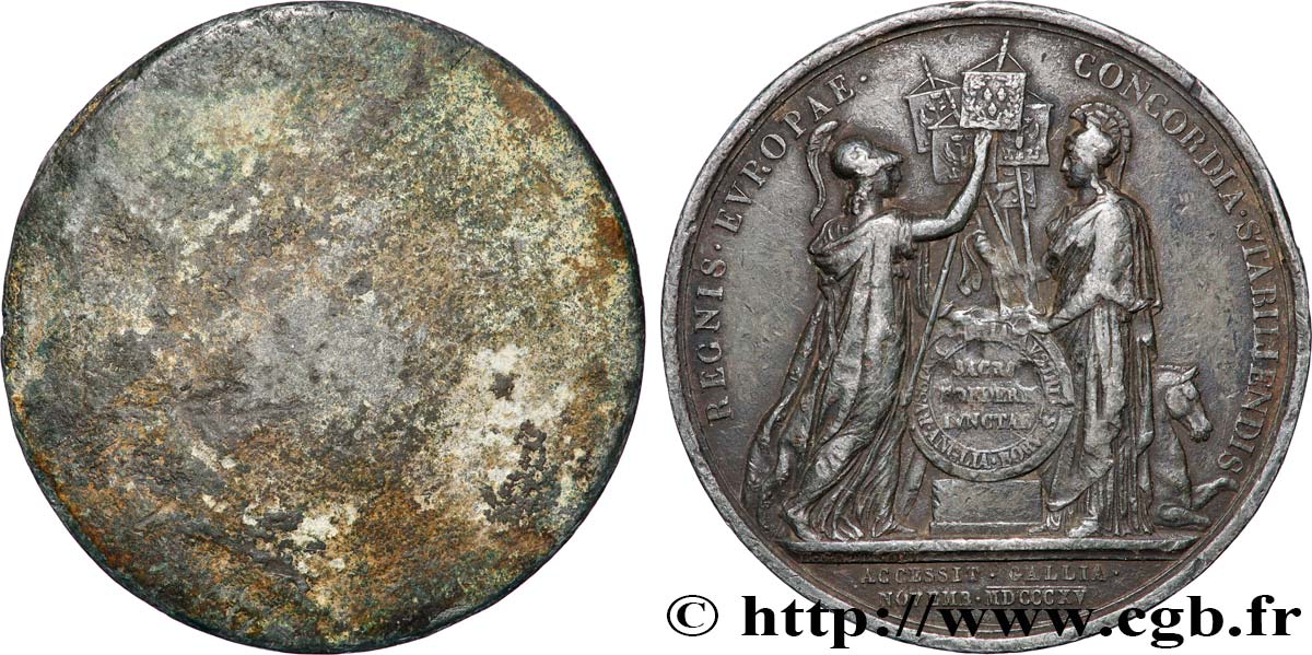 LOUIS XVIII Médaille, Accession à la sainte alliance, essai, tirage uniface du revers TB+