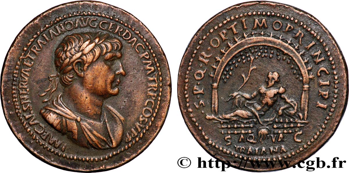 TRAJAN Médaille, Padouan, À partir d’un sesterce de Trajan TTB