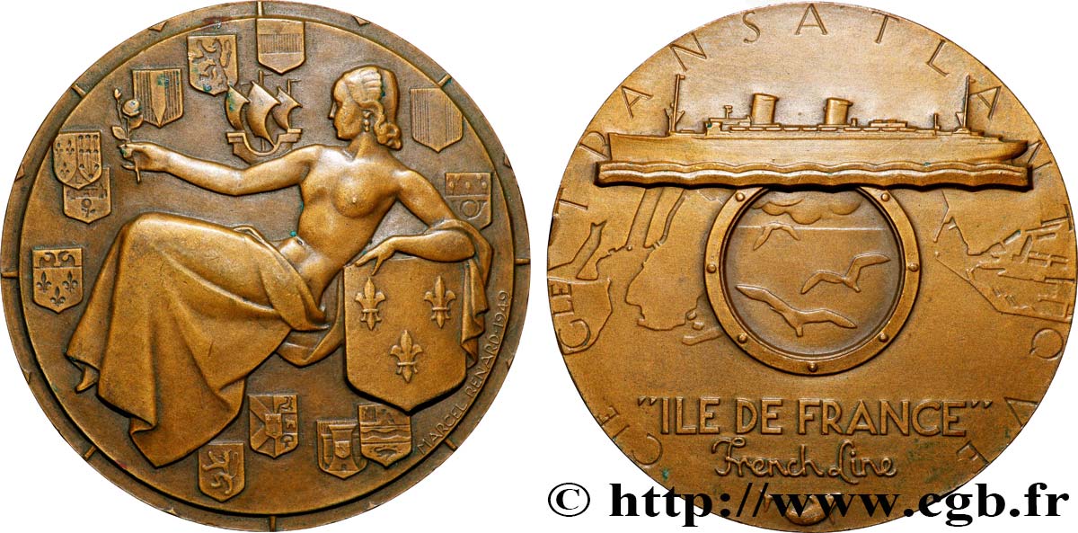 QUATRIÈME RÉPUBLIQUE Médaille, Compagnie Transatlantique, Île-de-France TTB+