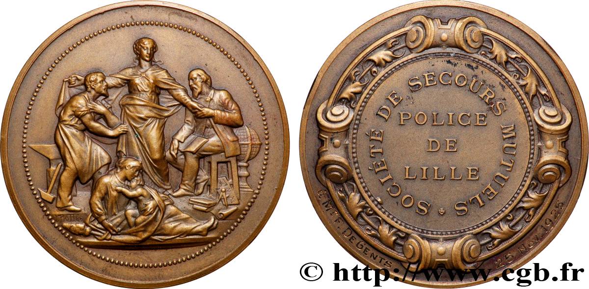 TROISIÈME RÉPUBLIQUE Médaille, Société de secours mutuels, Police de Lille TTB+